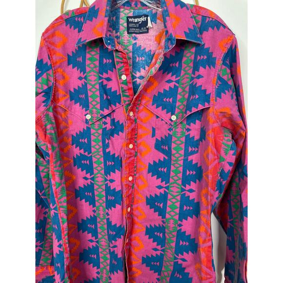 Vintage 90's Wrangler Southwest Western Cowboy Shirt Multicolor M - Picture 4 of 5